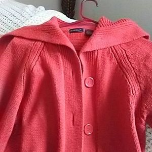 Long orange cardigan sweater